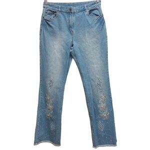 Together Jeans Womens Size 8 Straight Leg Embellished Sequin Light Wash Cut-Out